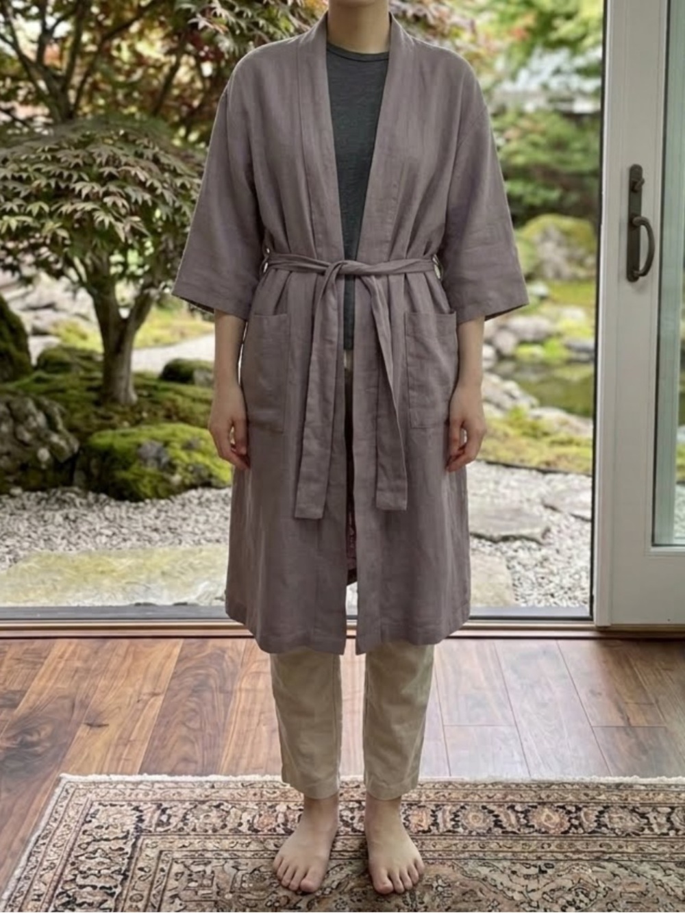 Rough Linen Robe 100% Linen Flax Gray Unisex Large - Picture 2 of 10